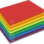 Rainbow Cutting Board Mats - 7 Piece Set, BPA-Free Non-Porous Flexible Plastic with Food Icons, Anti