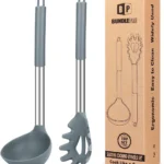 BUNDLEPRO 2-Pack Silicone Pasta Fork & Ladle Spoon Set, Gray - Large Non