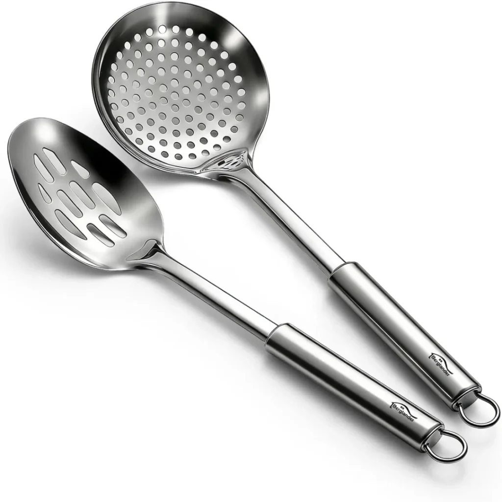 Berglander 13-Inch Stainless Steel Slotted Spoon & Spider Strainer Set, 2