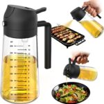 TrendPlain 16oz/470ml Glass Olive Oil Sprayer for Cooking  2 in 1 Olive Oil Dispenser Bottle for Kitchen Gadgets and Air Fryer Accessories, Salad, BBQ - Black