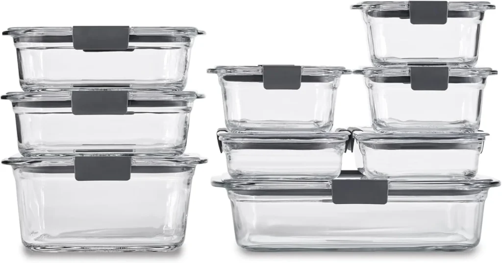 Rubbermaid Brilliance Glass Containers for Food Storage, 9-Piece Assorted Set, BPA-Free, Leak