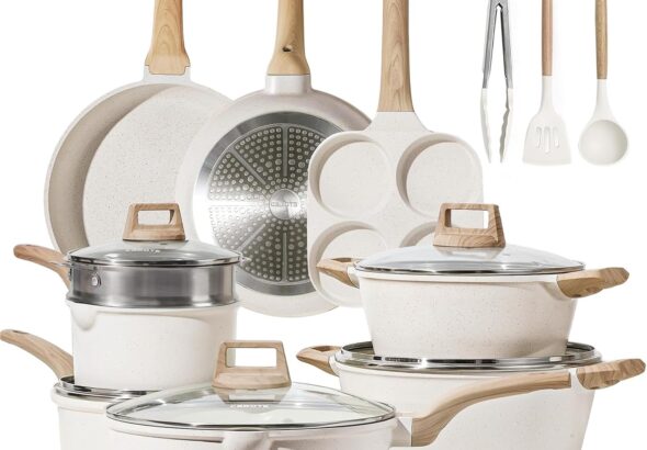 CAROTE 21-Piece Nonstick Cookware Set with Egg Pan & Frying Pan