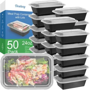 Dealusy 24 oz Meal Prep Containers with Lids, 50 Sets (100 Pieces) - Reusable, Leakproof, Food Safe, Microwave Freezer & Dishwasher Safe Plastic To