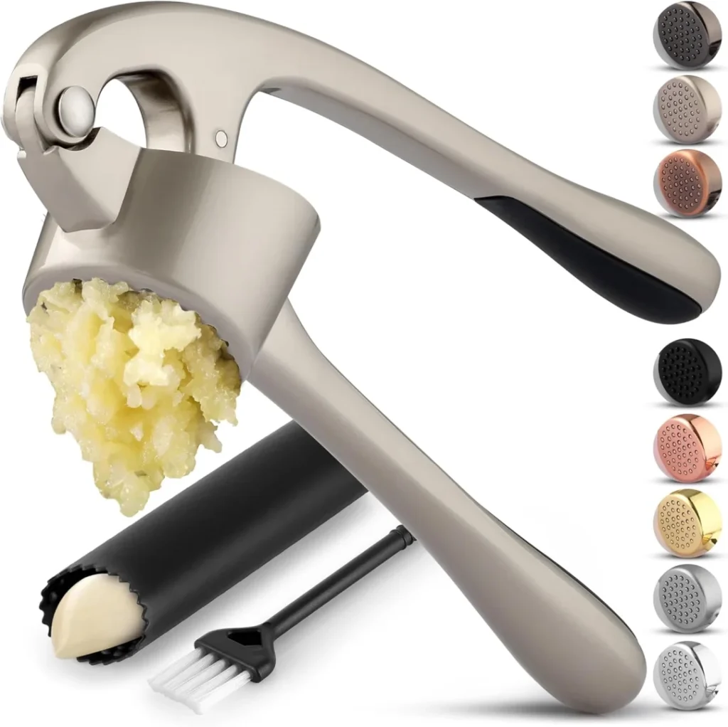 Zulay Kitchen Premium Garlic Press Set - Extra Large Bowl for Large Garlic Cloves - Rust-Proof Garlic Mincer - Easy-Squeeze, Easy