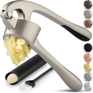 Zulay Kitchen Premium Garlic Press Set - Extra Large Bowl for Large Garlic Cloves - Rust-Proof Garlic Mincer - Easy-Squeeze, Easy