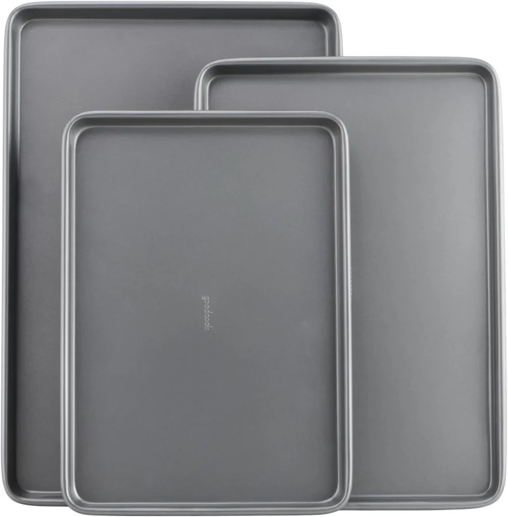 GoodCook Everyday Nonstick Baking Sheet Set, 3 Pack Includes Small (139) Medium (151) and Large (1711) Pans Carbon Steel Construction Cookie Sheets Bakeware Set, Gray
GoodCook Nonstick Baking Sheet Set, 3