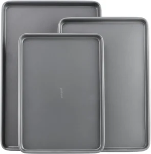 GoodCook Everyday Nonstick Baking Sheet Set, 3 Pack Includes Small (139) Medium (151) and Large (1711) Pans Carbon Steel Construction Cookie Sheets Bakeware Set, Gray
GoodCook Nonstick Baking Sheet Set, 3