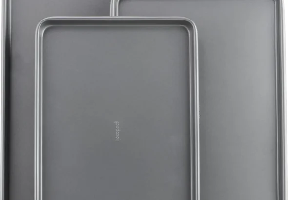 GoodCook Everyday Nonstick Baking Sheet Set, 3 Pack Includes Small (139) Medium (151) and Large (1711) Pans Carbon Steel Construction Cookie Sheets Bakeware Set, Gray
GoodCook Nonstick Baking Sheet Set, 3