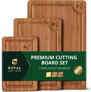 ROYAL CRAFT WOOD Bamboo Wood Cutting Board Set with Deep Juice Groove, Side Handles