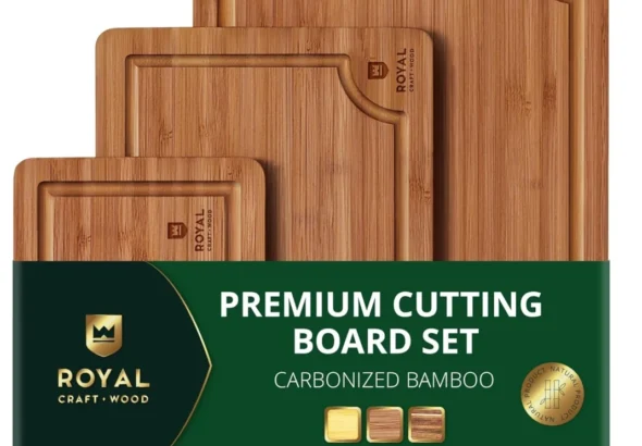 ROYAL CRAFT WOOD Bamboo Wood Cutting Board Set with Deep Juice Groove, Side Handles