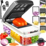 Mueller Mandoline Slicer & Vegetable Chopper, Cheese Grater, Onion Cutter with Container, Dicer, Kitchen Gadgets Essentials, White Sand/Grey