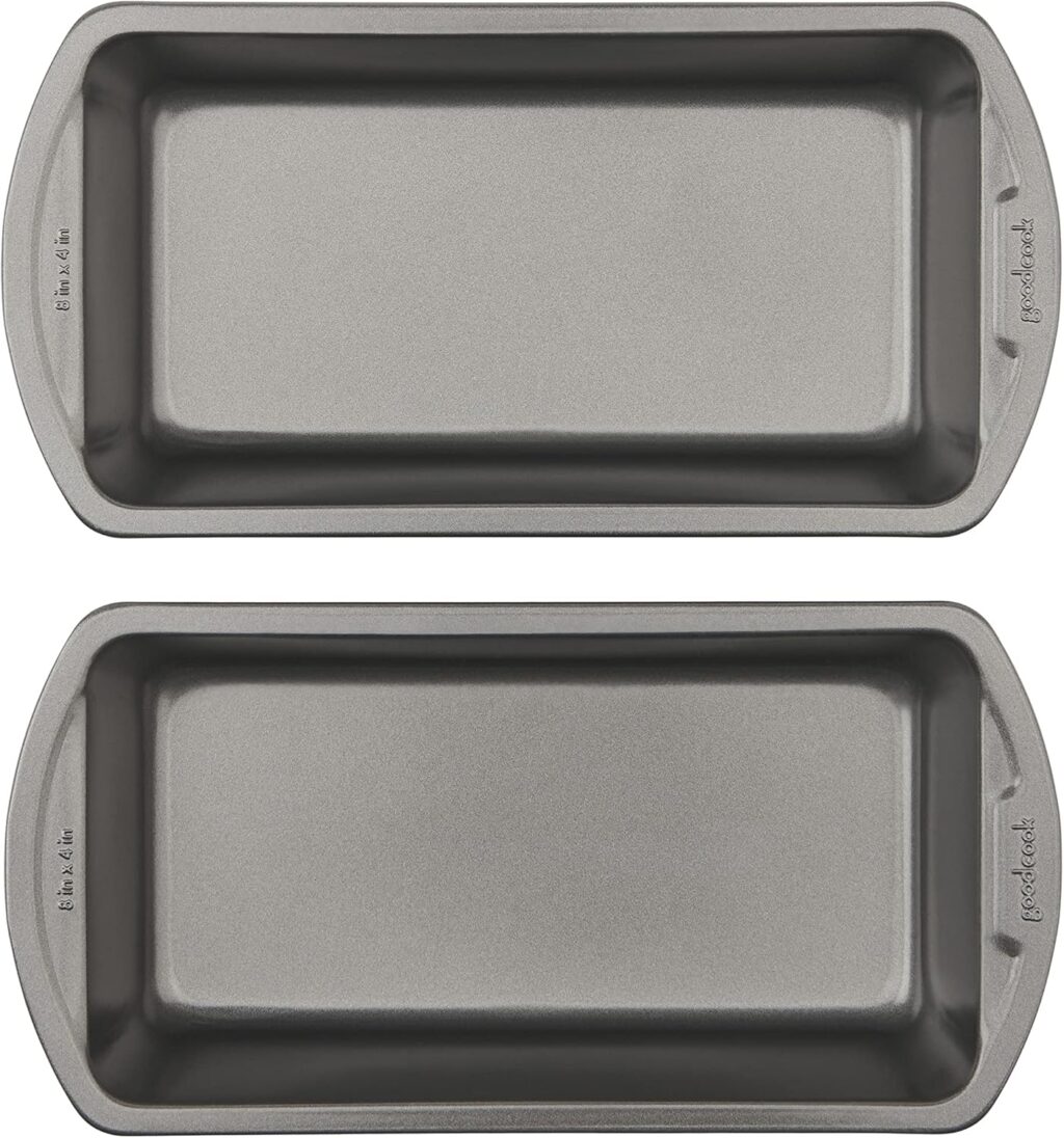 GoodCook Nonstick Loaf Pan 8 x 4-Inch Heavy-Duty Steel Bakeware with Easy-Clean Non-Stick Coating, Oven & Dishwasher Safe Pan for Meatloaf Breads Lasagnas Casseroles & More, Set of 2, Gray
GoodCook Nonstick Loaf Pan, 8x4-Inch, Heavy-Duty Steel, Easy