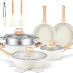 16PCS Pots and Pans Set Non Stick Cookware JueGo De Ollas Para Cocina | Beautiful Great Value Food Cooks Evenly Cleans Easily With Frying Pan
16