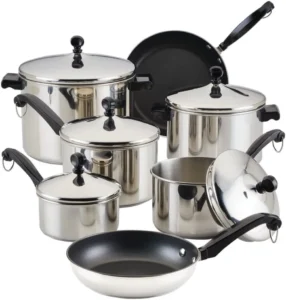 Farberware Classic Series Stainless Steel Pots and Pans Set, 15-Piece | Nonstick cookware, even heating, cooking pot set, induction compatible, dishwasher safe, oven safe
Farberware Classic Series 15