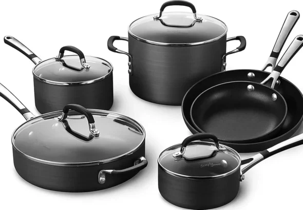 Calphalon 10-Piece Non-Stick Kitchen Cookware Set Black Pots & Pans with Stay-Cool Stainless Steel Handles Hard-Anodized Aluminum for Even Heating
Calphalon 10-Piece Nonstick Cookware Set, Hard-Anodized Aluminum, Black Pots & Pans with Stay