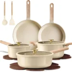 CAROTE Pots and Pans Set, Ceramic Cookware Set, 14pcs | Healthy Induction Kitchen Set, with Silicone Lids, Easy Clean, Even Heating, Space Saving, PFAS FREE
CAROTE 14-Piece Ceramic Cookware Set, PFAS-Free Induction Pots and Pans with Silicone Lids, Space