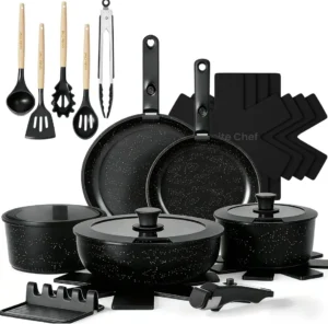 Umite Chef 21Pcs Pots and Pans Set Non Stick, Nonstick Ceramic Cookware Sets Detachable Handle, Non Toxic Healthy Induction Cookware, Kitchen Cooking Set, with Frying Pans Set, Dishwasher/Oven Safe
Umite Chef 21