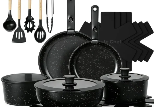 Umite Chef 21Pcs Pots and Pans Set Non Stick, Nonstick Ceramic Cookware Sets Detachable Handle, Non Toxic Healthy Induction Cookware, Kitchen Cooking Set, with Frying Pans Set, Dishwasher/Oven Safe
Umite Chef 21
