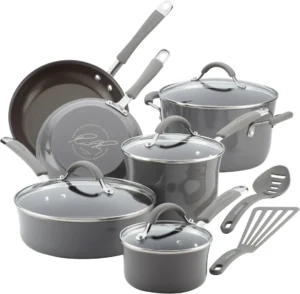 Rachael Ray Cucina Nonstick Cookware, Sea Salt Gray Pots and Pans Set, 12-Piece
Rachael Ray Cucina 12