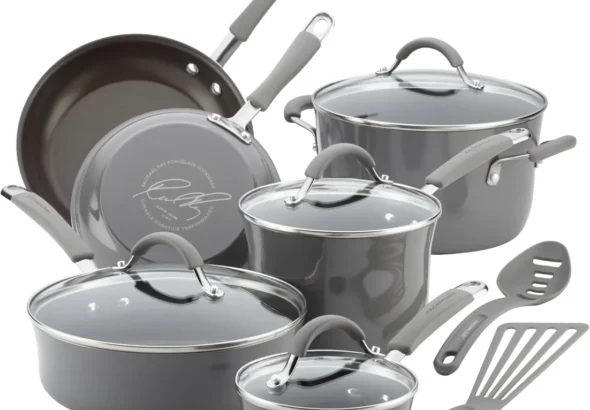 Rachael Ray Cucina Nonstick Cookware, Sea Salt Gray Pots and Pans Set, 12-Piece
Rachael Ray Cucina 12