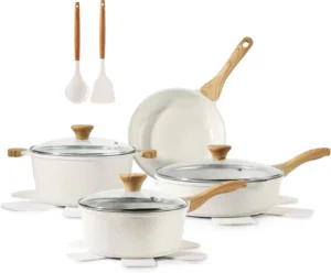 SENSARTE Nonstick Ceramic Cookware Set, 13-pcs Non-toxic Pots and Pans Set | Healthy Kitchen Cooking Set with Stay-Cool Handles, Silicone Tools and Pot Protectors, PFAS Free
SENSARTE Ceramic Nonstick Cookware Set, 13-Piece Toxin-Free Pots and Pans