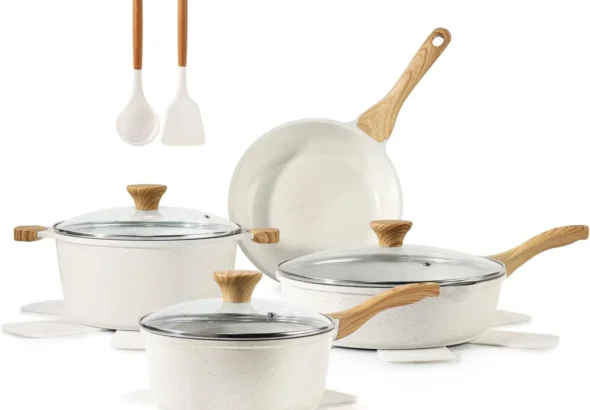 SENSARTE Nonstick Ceramic Cookware Set, 13-pcs Non-toxic Pots and Pans Set | Healthy Kitchen Cooking Set with Stay-Cool Handles, Silicone Tools and Pot Protectors, PFAS Free
SENSARTE Ceramic Nonstick Cookware Set, 13-Piece Toxin-Free Pots and Pans