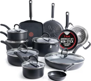 T-Fal Ultimate Hard Anodized Nonstick Pots and Pans Set 17 Piece, Nonstick Cookware Set with Fry Pan, Saucepans, Saute-Pan, Griddle, Dishwasher Safe, Onyx
T-Fal Ultimate Hard Anodized Nonstick Cookware Set, 17