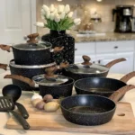 Kitchen Academy Pots and Pans Set Non Stick, 12pcs Induction Cookware | Nonstick Kitchen Cookware Set, Black Granite Cooking Pans, PFOS & PFOA Free, Easy Food Release, Fast & Even Heating
Kitchen Academy 12