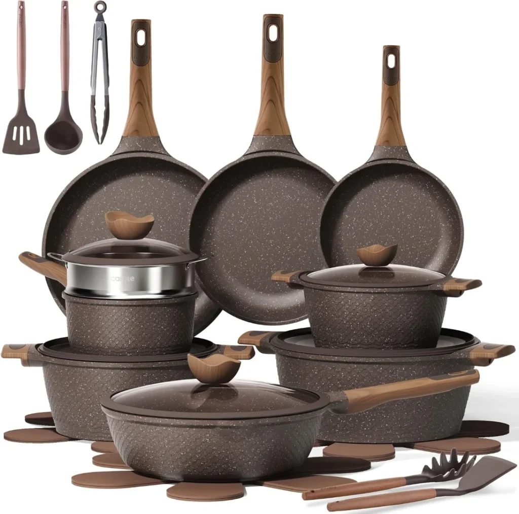 CAROTE 26pcs Pots and Pans Set, Nonstick Cookware Sets | Induction Kitchen Cooking Set, Special Texture Design, Ultra Durable, Easy Food Release, Even Heating, with Frying Pans Set
CAROTE 26