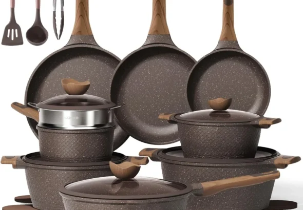 CAROTE 26pcs Pots and Pans Set, Nonstick Cookware Sets | Induction Kitchen Cooking Set, Special Texture Design, Ultra Durable, Easy Food Release, Even Heating, with Frying Pans Set
CAROTE 26