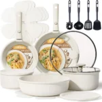 CAROTE 19pcs Pots and Pans Set Non Stick, Detachable Handle Cookware | Kitchen Cooking Sets, Space Saving, Dishwasher & Oven Safe, Non-Toxic, for Camping/RV/Traveling, Cream White
CAROTE 19-Piece Nonstick Cookware Set with Detachable Handles