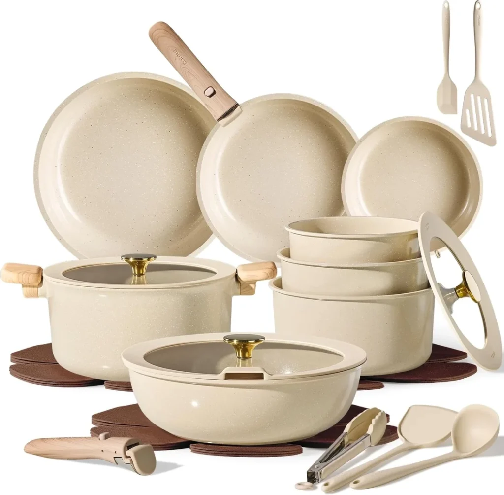 CAROTE 25pcs Ceramic Cookware Set, Pots and Pans Set with Detachable Handle
CAROTE 25