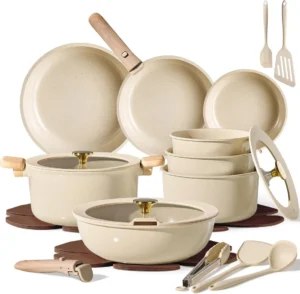CAROTE 25pcs Ceramic Cookware Set, Pots and Pans Set with Detachable Handle
CAROTE 25