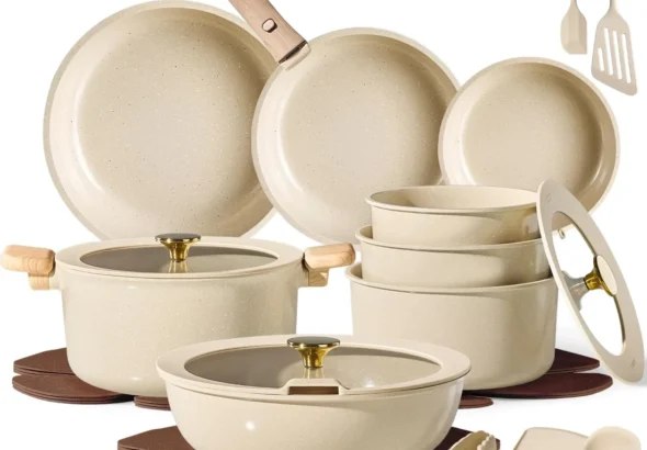 CAROTE 25pcs Ceramic Cookware Set, Pots and Pans Set with Detachable Handle
CAROTE 25