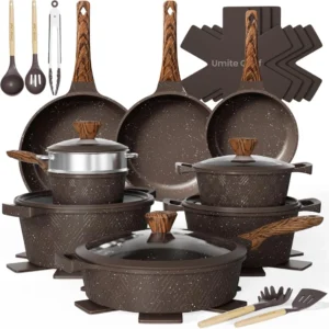 Umite Chef 26PCS Pots and Pans Set Non Stick, Nonstick Cookware Sets, Induction Cook Ware, Includes Steamer & Silicone Utensils, Housewarming Gift, Kitchen Cooking Sets w/Frying pan (PFOS, PFOA Free)
Umite Chef 26