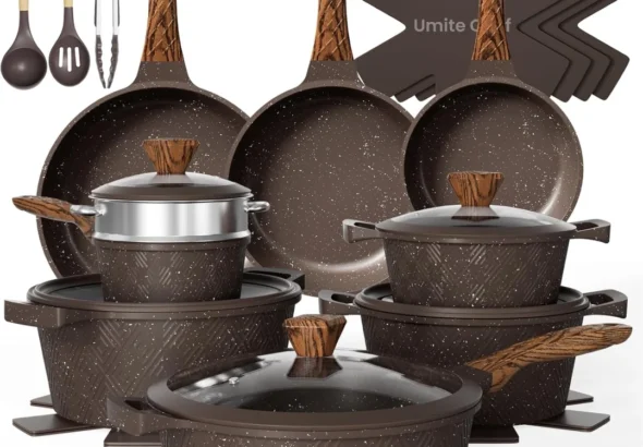 Umite Chef 26PCS Pots and Pans Set Non Stick, Nonstick Cookware Sets, Induction Cook Ware, Includes Steamer & Silicone Utensils, Housewarming Gift, Kitchen Cooking Sets w/Frying pan (PFOS, PFOA Free)
Umite Chef 26