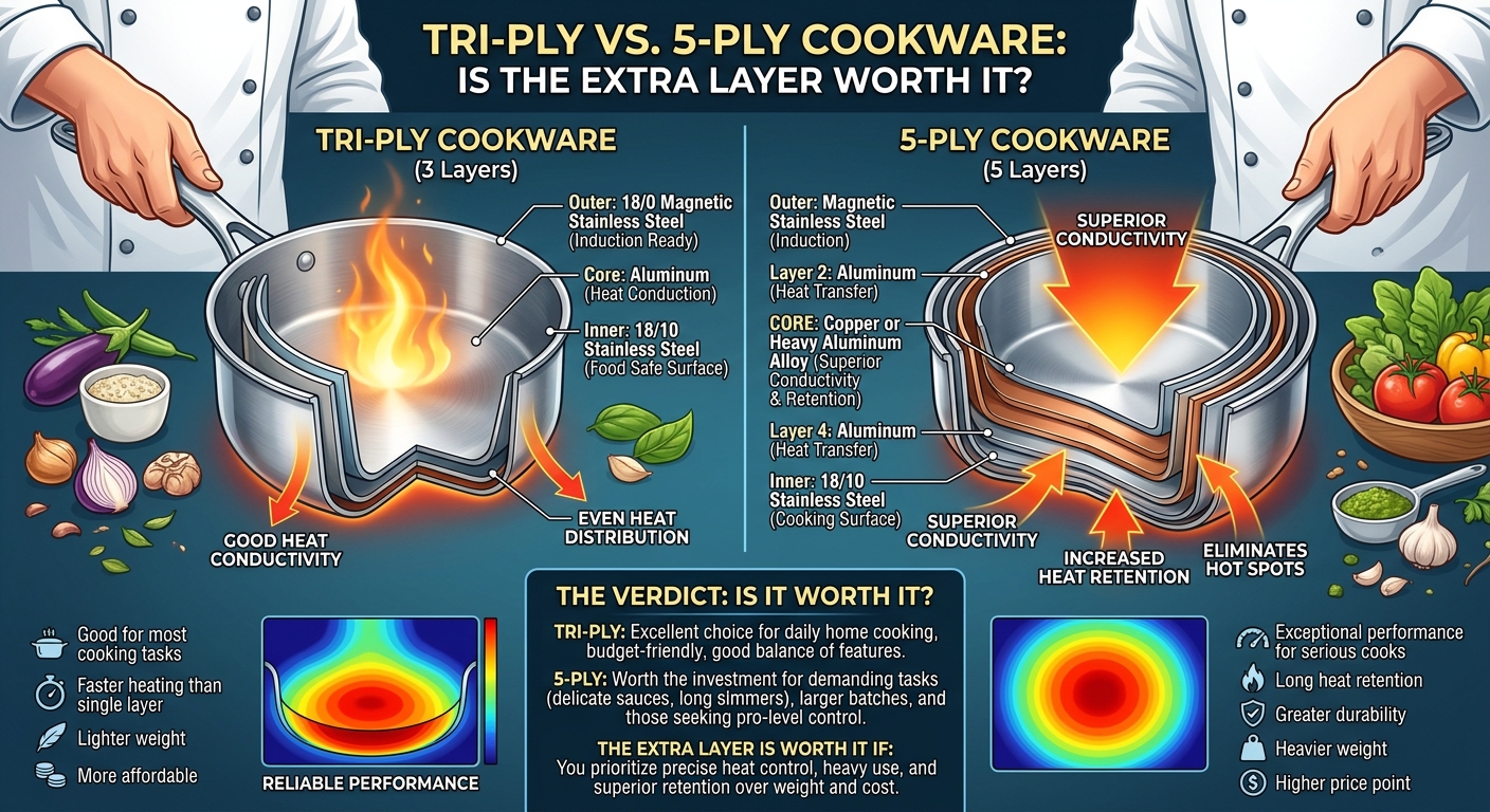 Tri-Ply vs. 5-Ply Cookware: Is the Extra Layer Worth It?